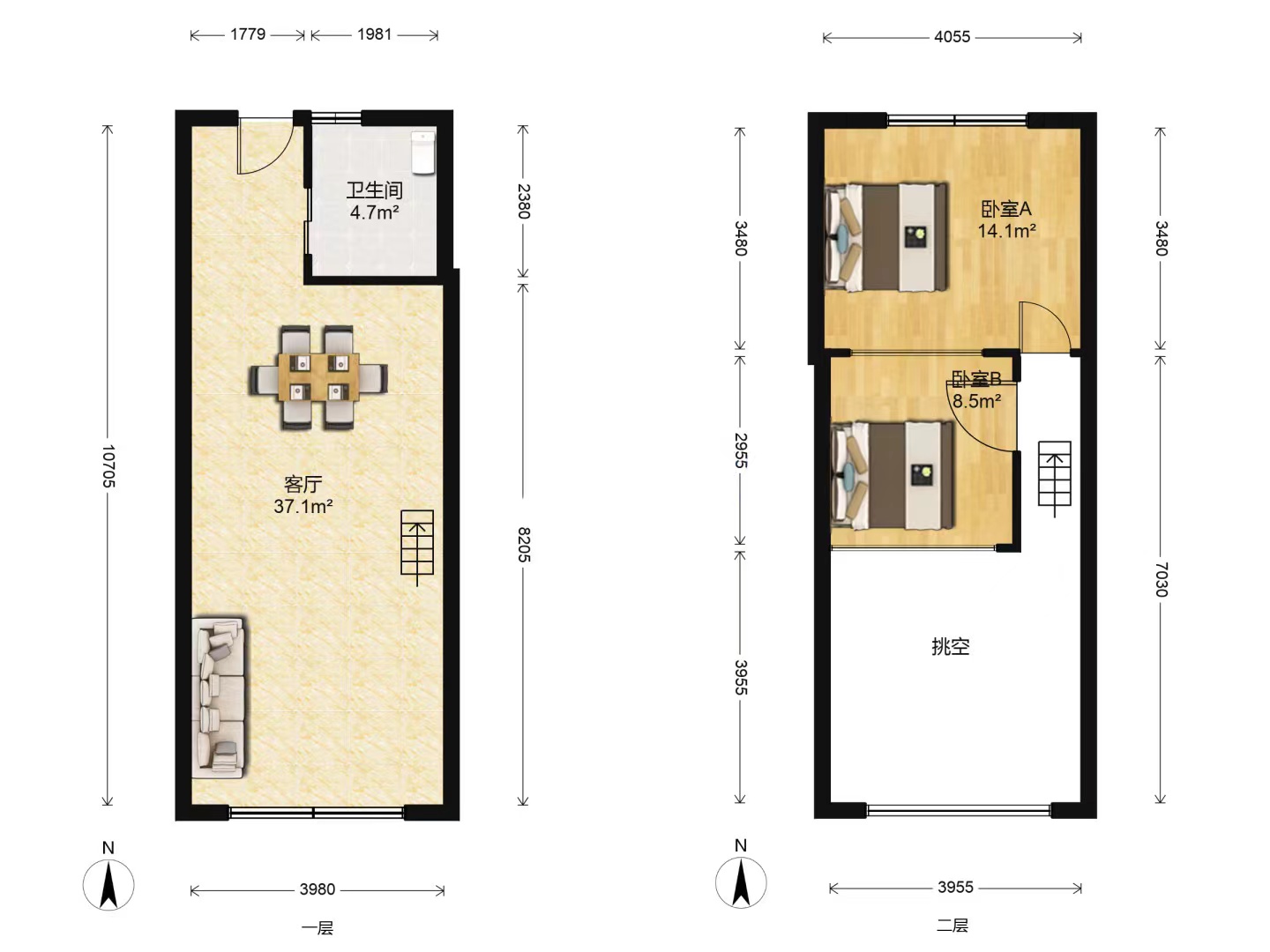 鸿运装饰城 2室1厅1卫 64m&sup2;