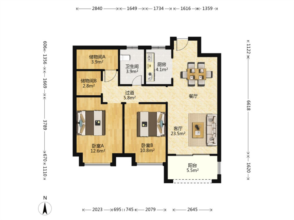 新城香溢紫郡 3室2厅1卫 96.98m&sup2;