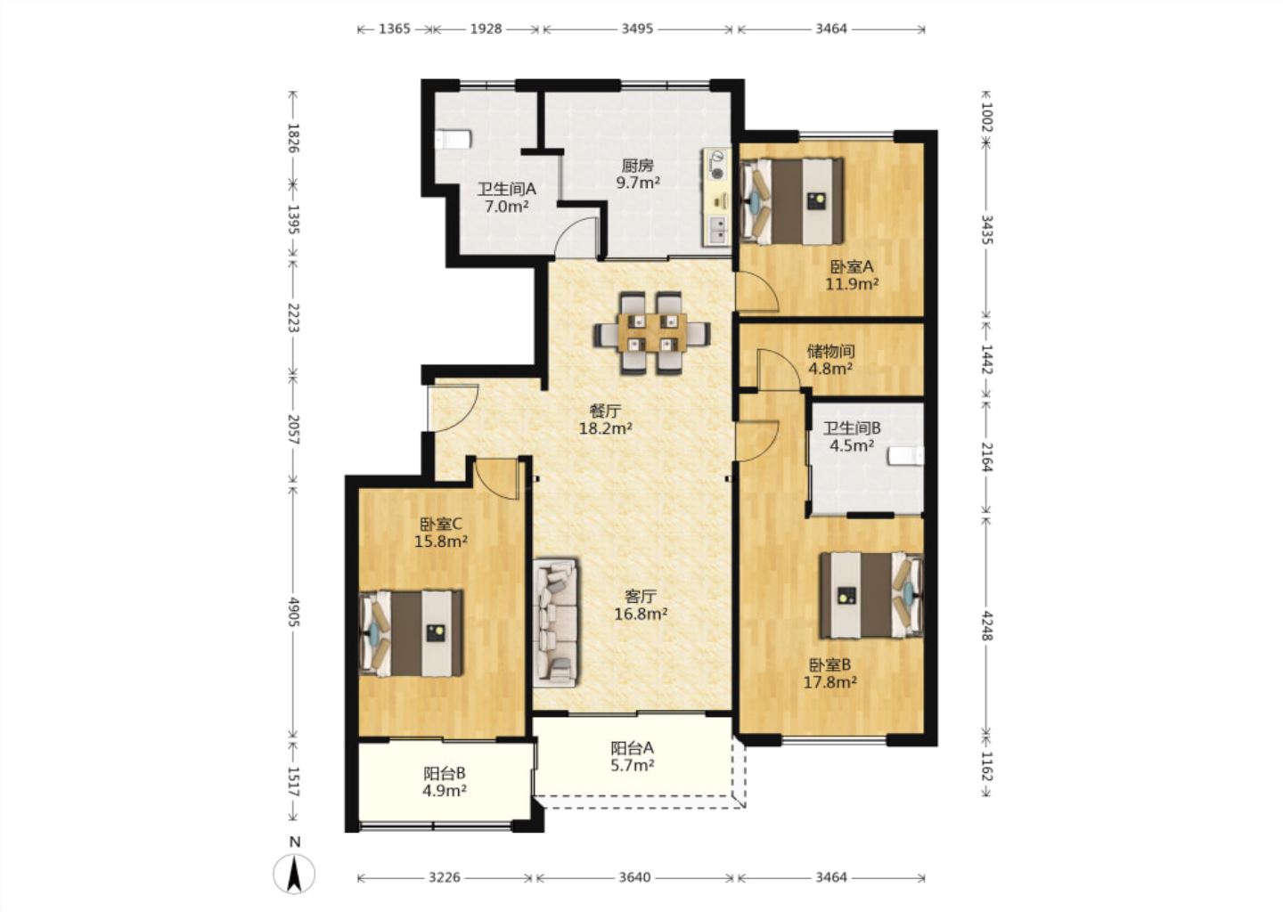 友谊公寓 3室3厅2卫 153.00m&sup2;