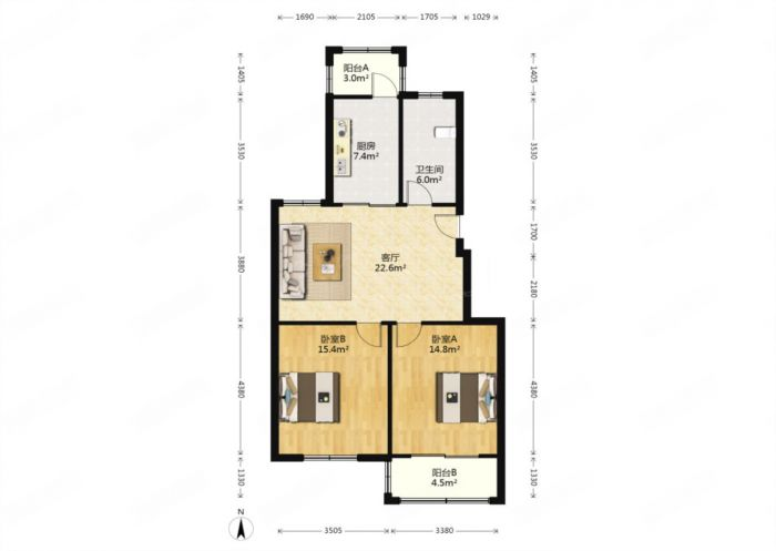 五山公寓 2室1厅1卫 84m&sup2;