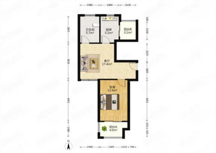 同和嘉苑 1室1厅1卫 58.46m&sup2;