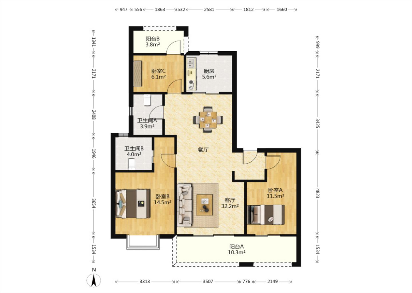 云樾河山 3室2厅2卫 118m&sup2;