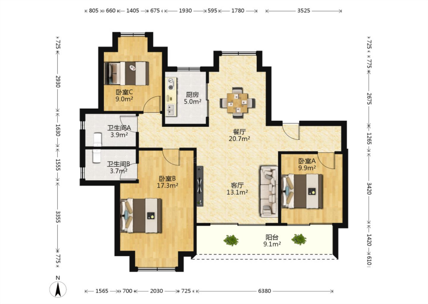 珑府 3室2厅2卫 124m&sup2;