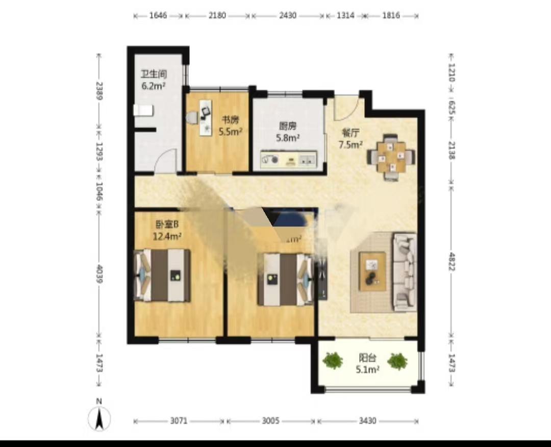 罗福宫 3室1厅1卫 95m&sup2;