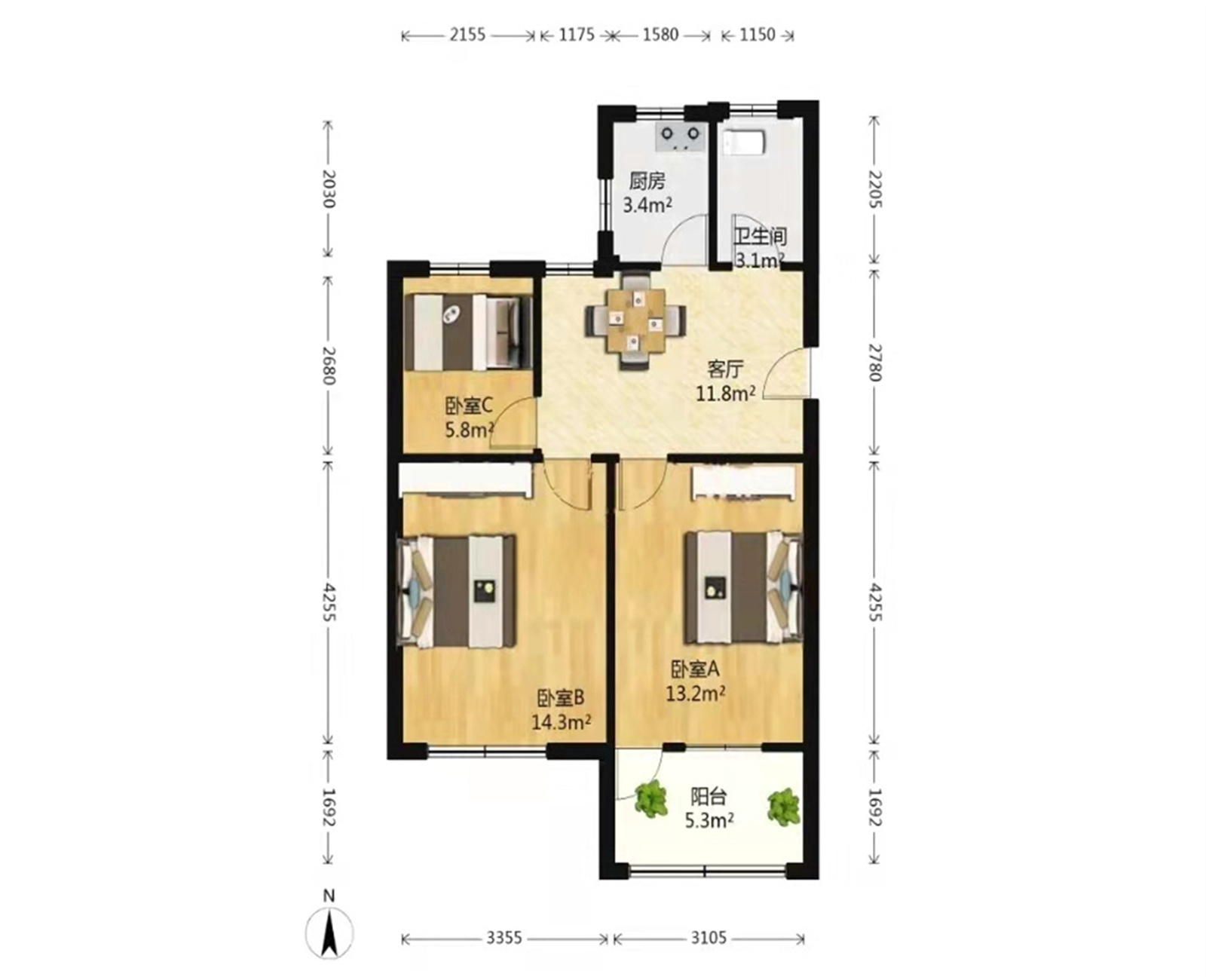 南园路18号大院 3室1厅1卫 78.3m&sup2;