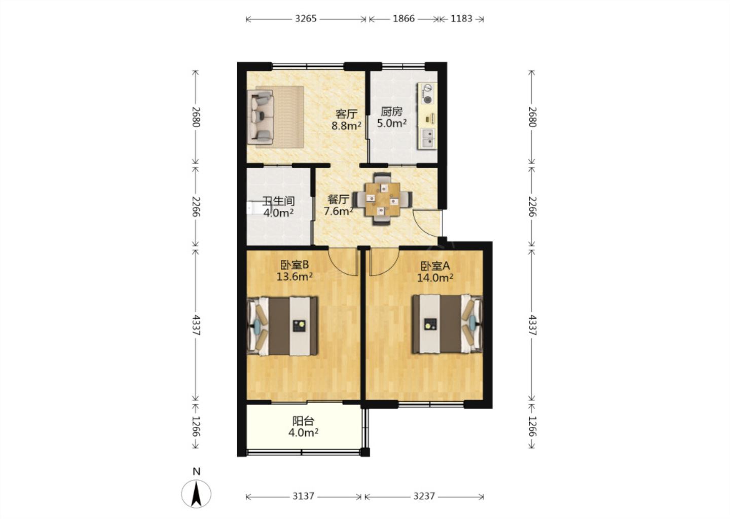 城南新村(崇川区) 2室1厅1卫 66m&sup2;