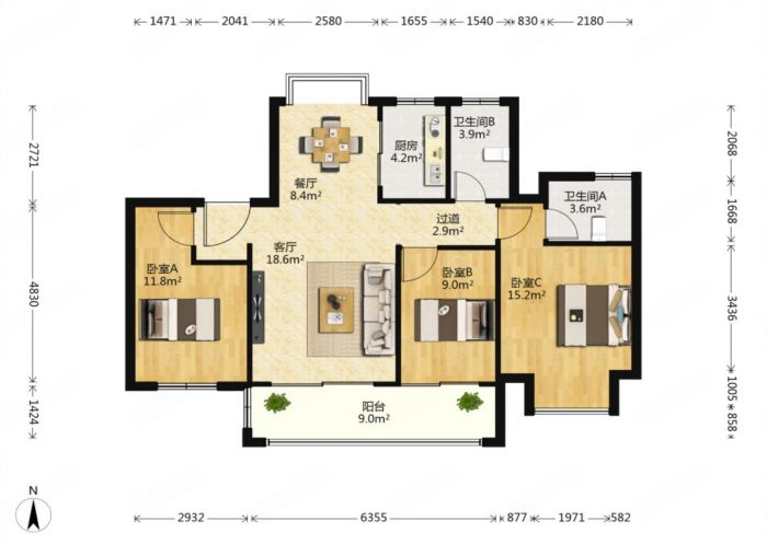 佳期漫 4室2厅2卫 110.00m&sup2;