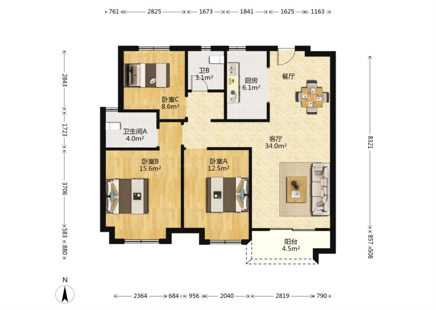 保利香槟国际 2室2厅2卫 115.00m&sup2;