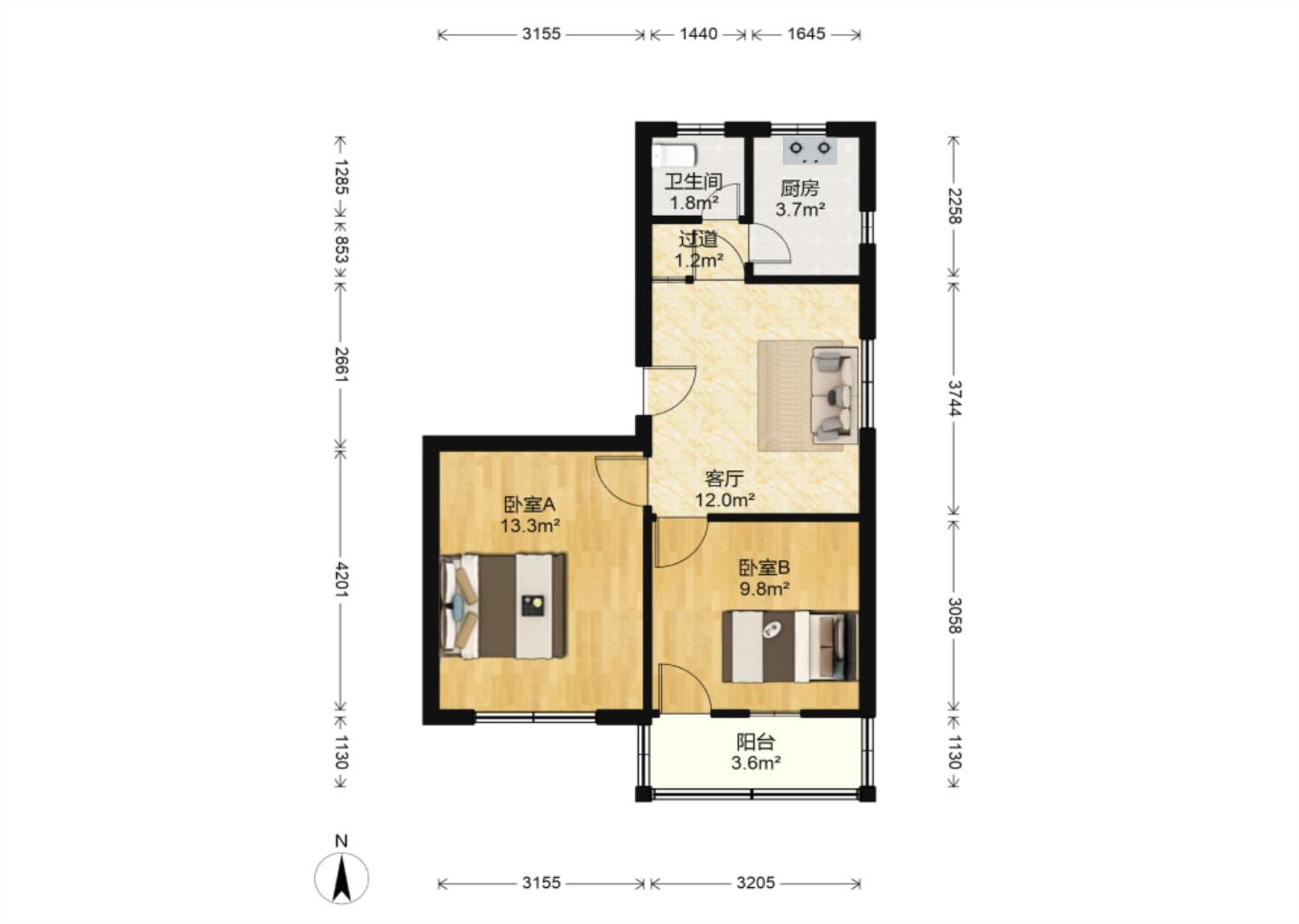城港新村 2室2厅1卫 60m&sup2;