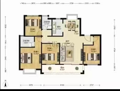 春风南岸西园 4室2厅2卫 138.00m&sup2;
