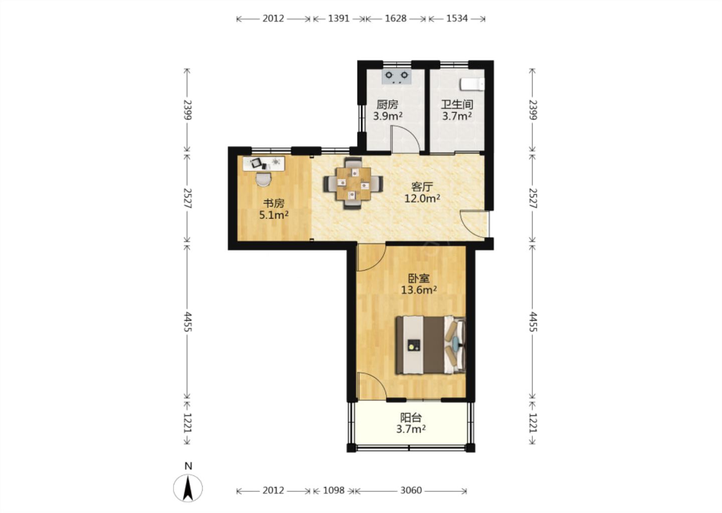 方大花苑 1室1厅1卫 53.7m&sup2;