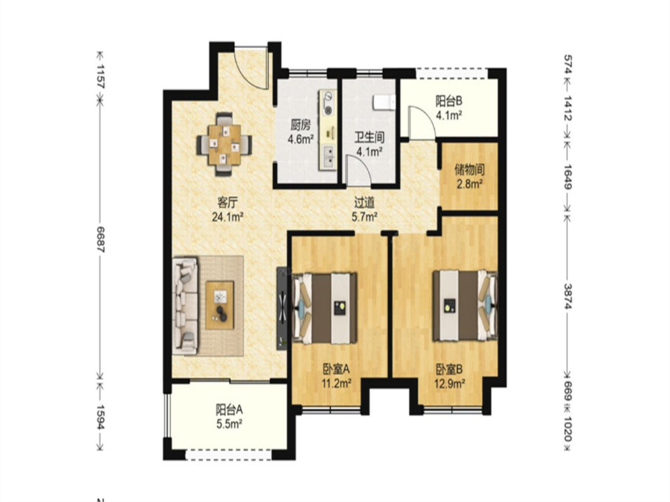 新城香溢紫郡 3室2厅1卫 96m&sup2;
