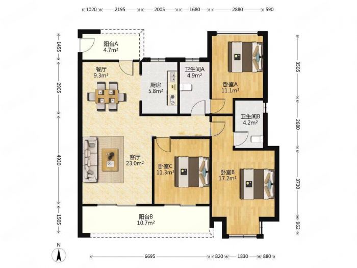 春风南岸西园 3室2厅2卫 123m&sup2;