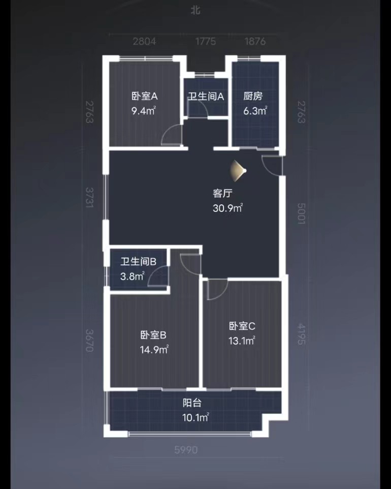 中创大都会 3室2厅1卫 110m²