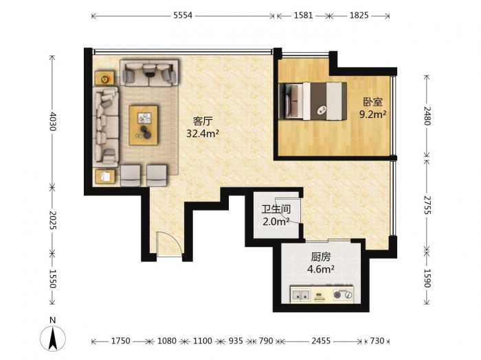 天空之城 2室2厅2卫 68.00m&sup2;