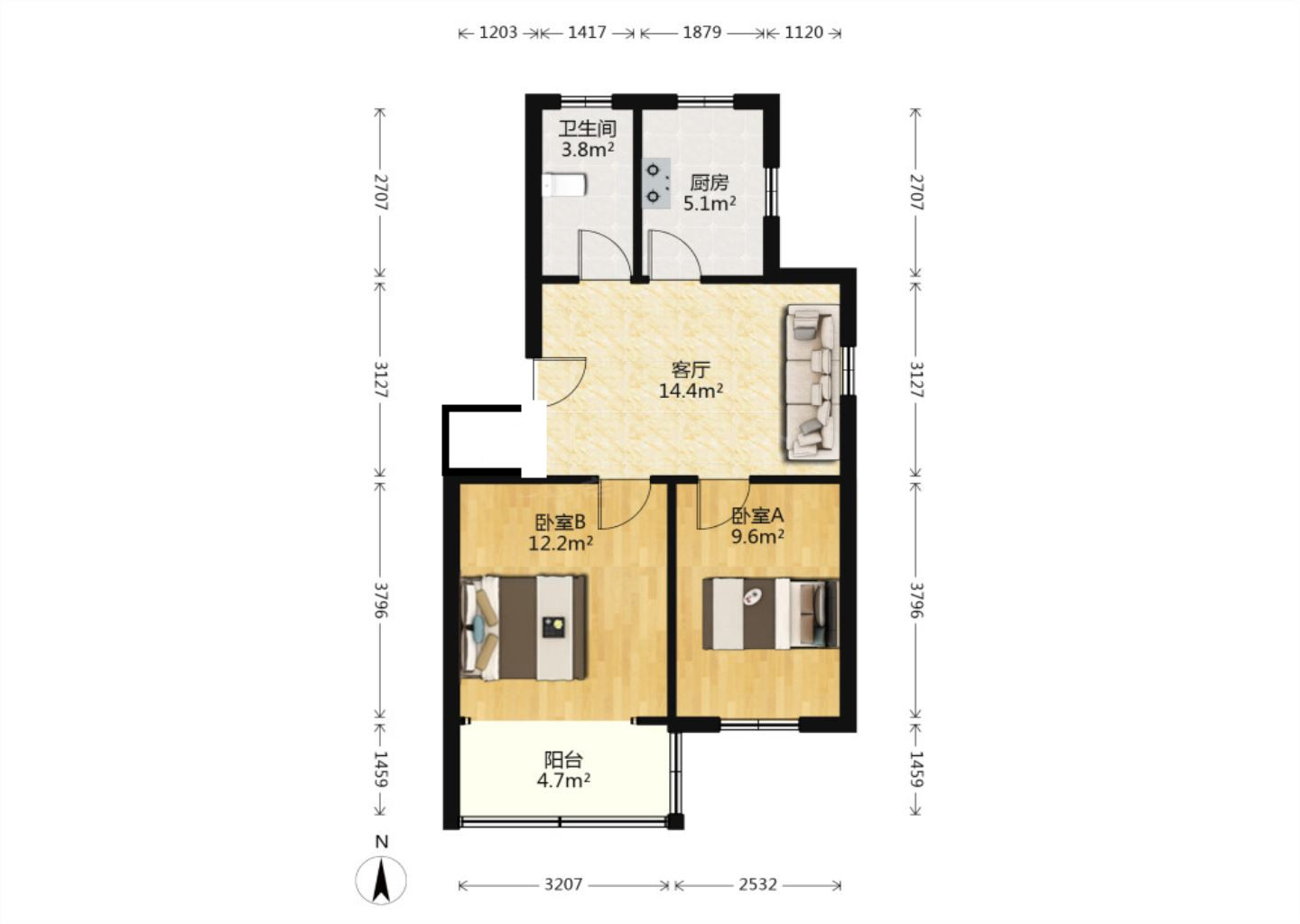 南川园新村 2室1厅1卫 67.0m&sup2;