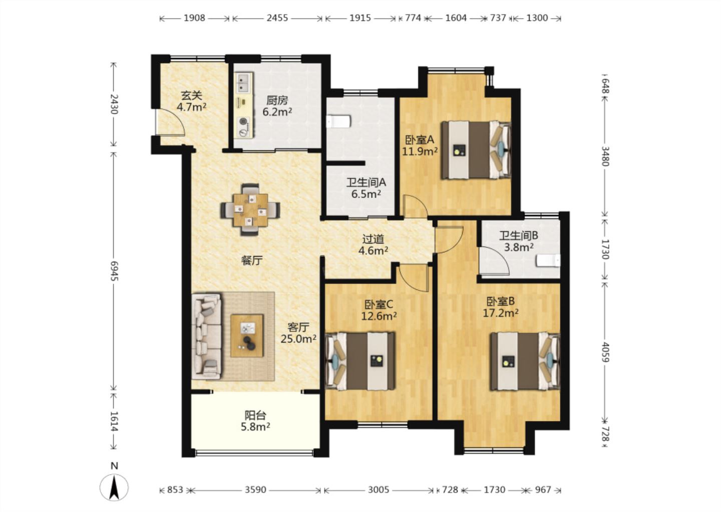 皇家花园北区 3室2厅2卫 123m&sup2;