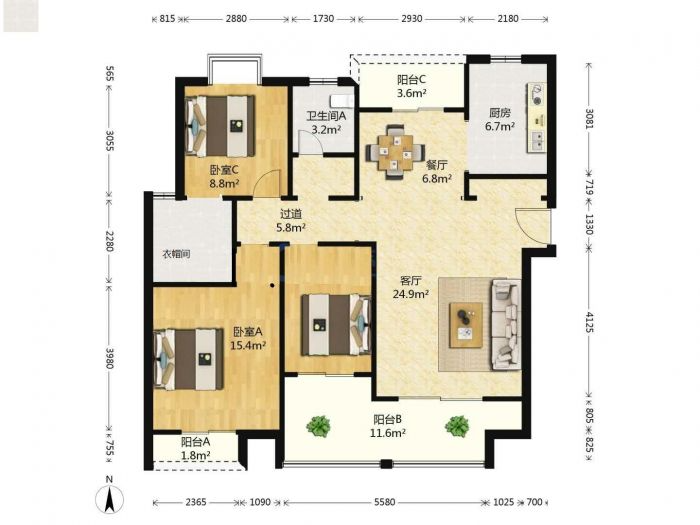 恒盛豪庭 3室2厅2卫 133m²