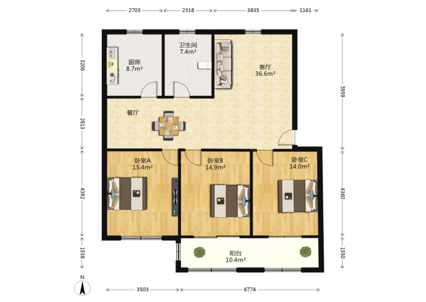 世家花园 3室1厅1卫 128.00m&sup2;