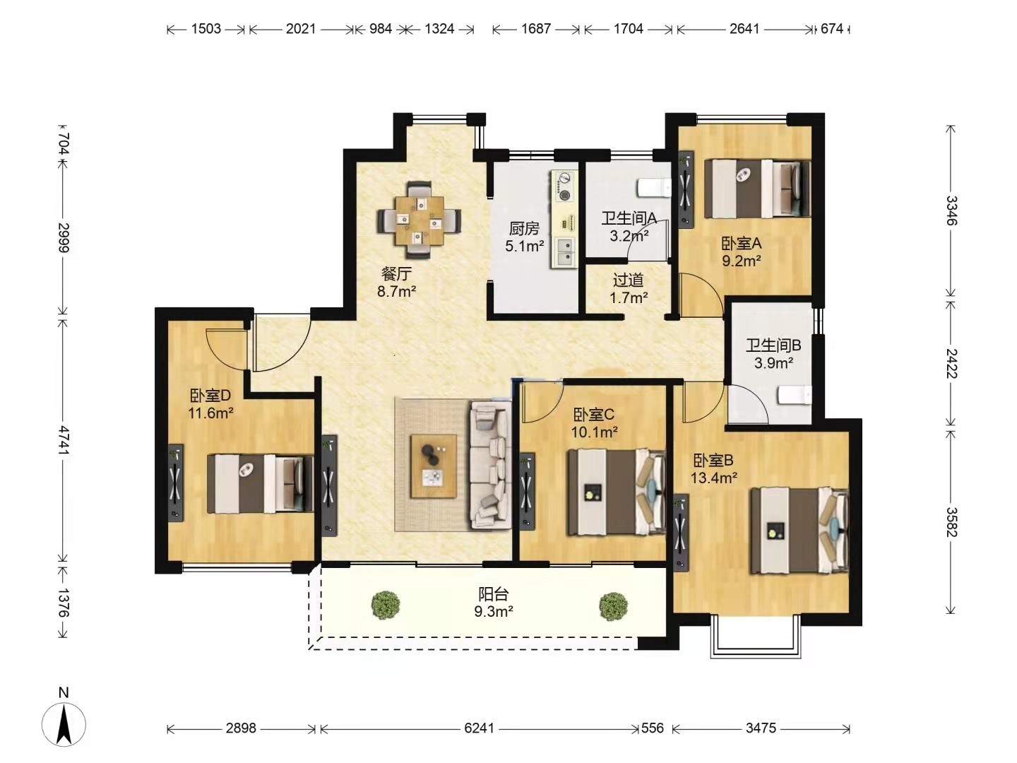春风南岸西园 4室2厅2卫 136m²
