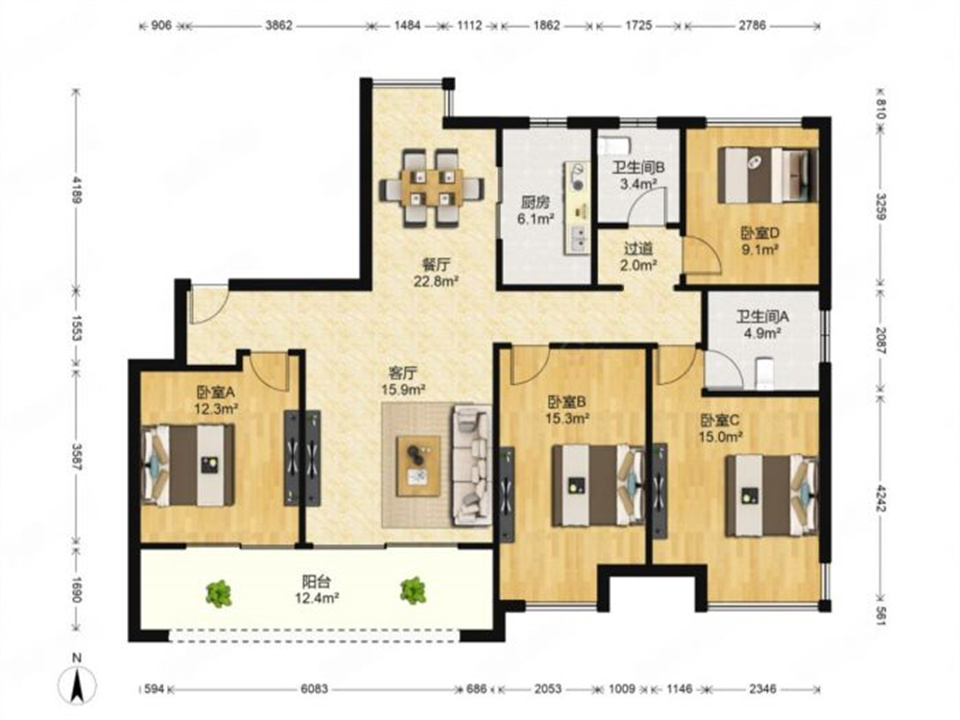 远创樾府 4室2厅2卫 132.80m&sup2;