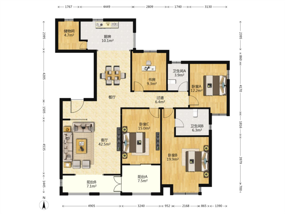 华强城 4室2厅2卫 180.04m&sup2;