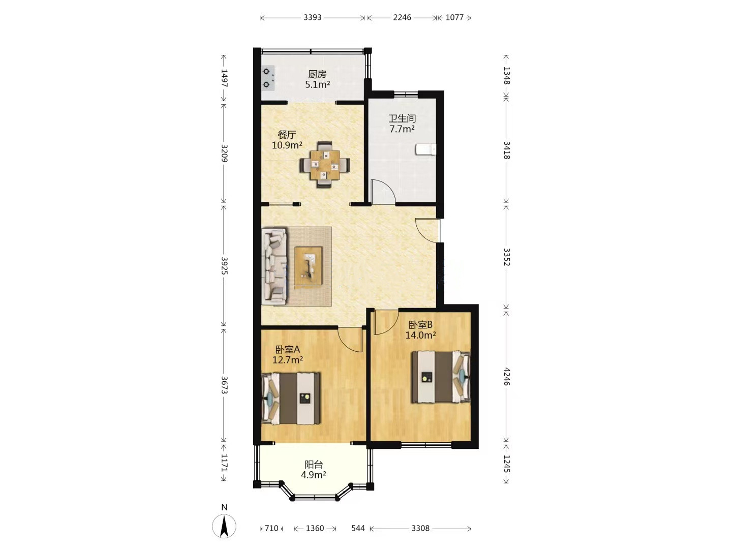阳光花园 2室2厅1卫 90.63m&sup2;