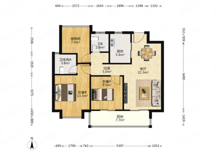 雍华府 3室2厅1卫 99.00m&sup2;