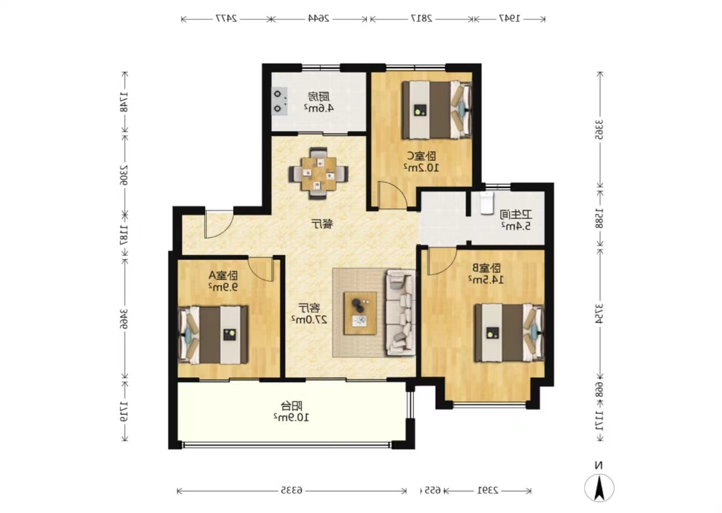 融创盛和九里桃源 3室2厅1卫 109m&sup2;
