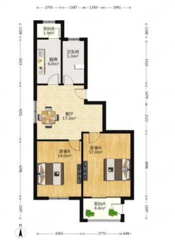 永兴福里南区 3室2厅1卫 102.00m&sup2;