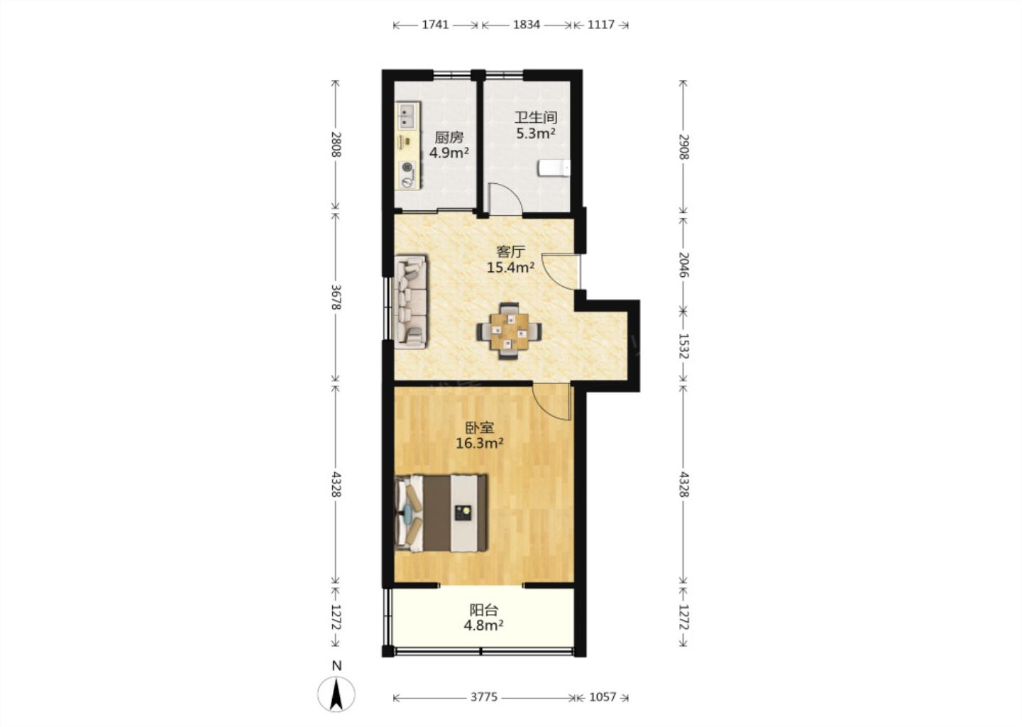 怡居苑 2室2厅1卫 57.65m&sup2;
