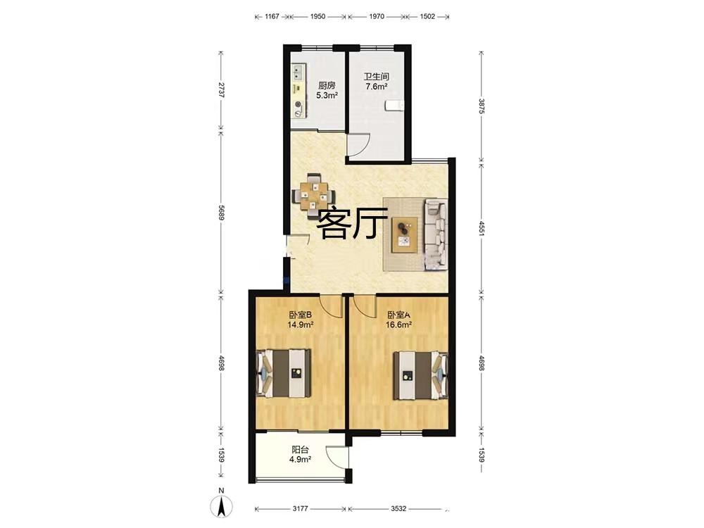 凤凰莱茵苑 2室2厅2卫 98.45m&sup2;