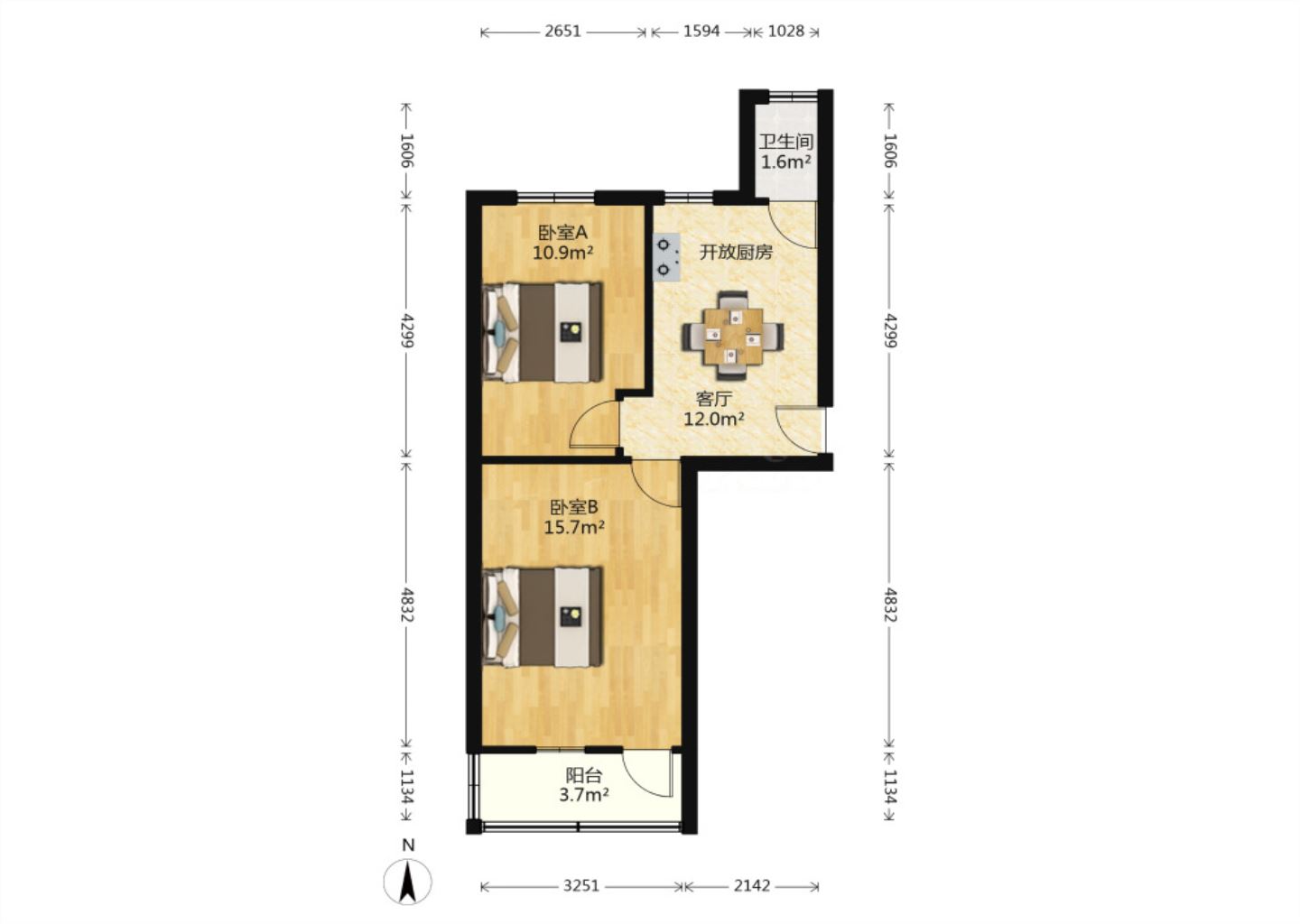 姚港路9号 2室1厅1卫 54.28m&sup2;