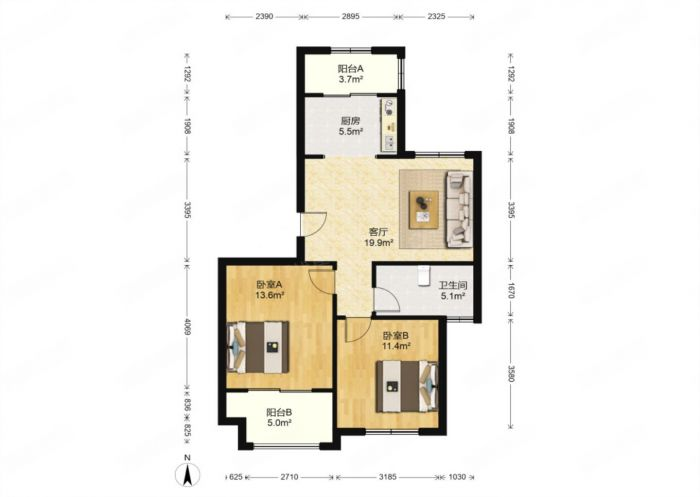 园林佳苑 2室1厅1卫 89m&sup2;