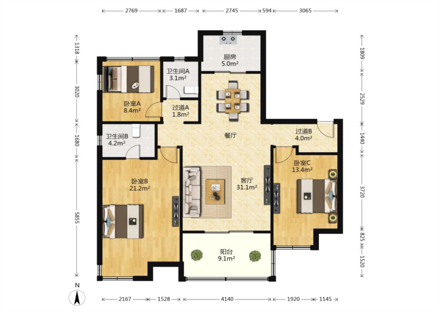 万科公园里一期 3室2厅2卫 119m&sup2;