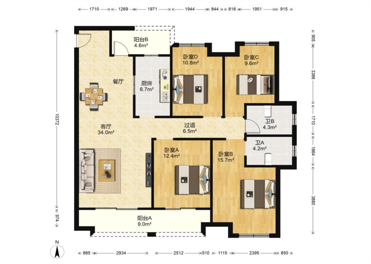 保利香槟国际 4室2厅2卫 140m&sup2;