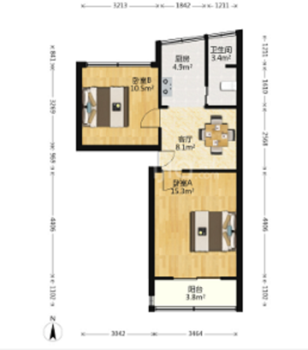 人民中路162号 2室1厅1卫 54m&sup2;