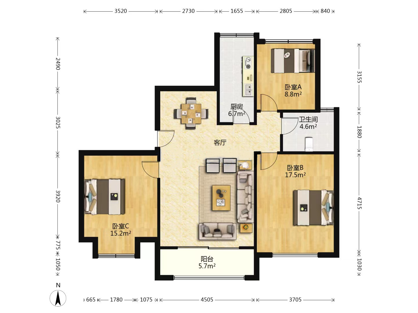 中南世纪花城三期 3室2厅1卫 123.4m&sup2;