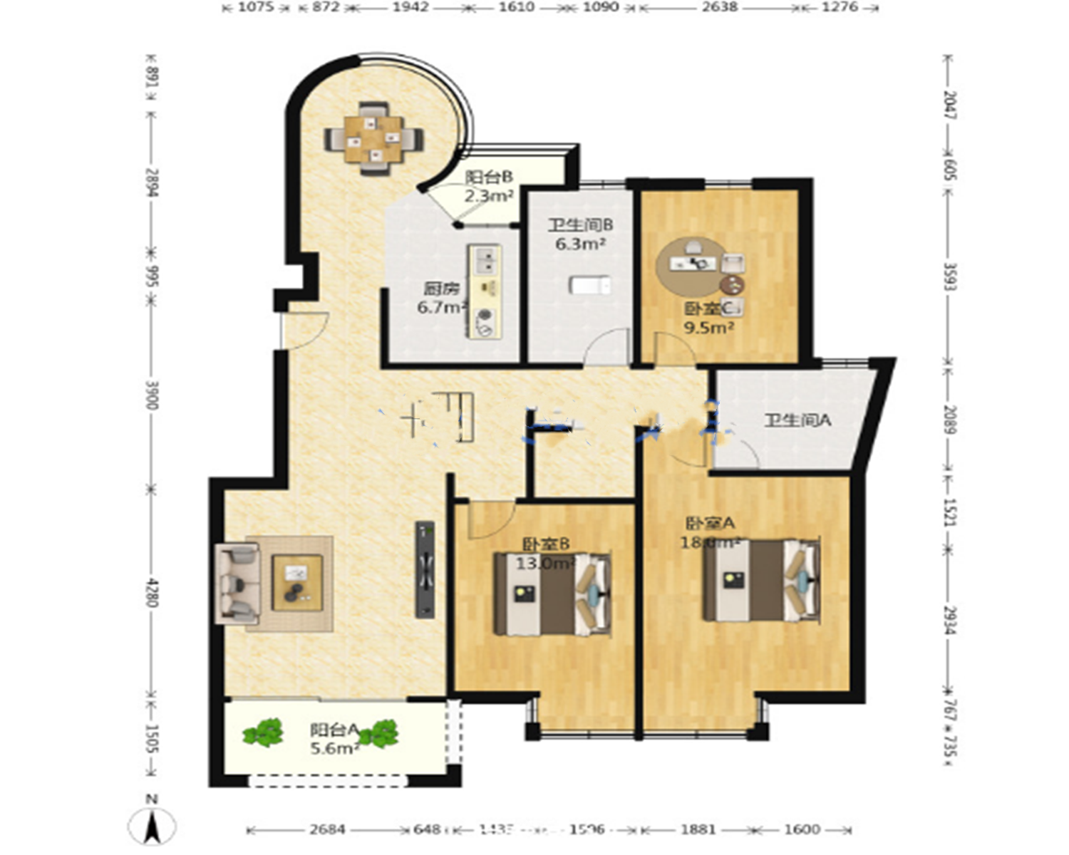 优山美地花园南区 3室2厅2卫 127.14m&sup2;