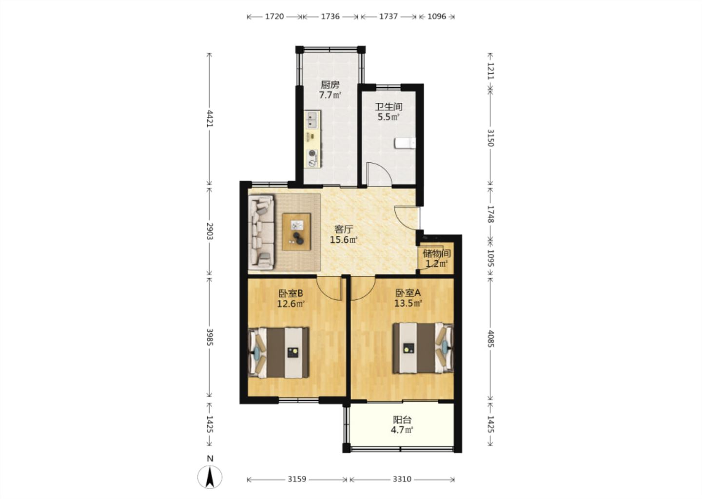 和谐怡园佳苑 2室2厅1卫 74.4m&sup2;