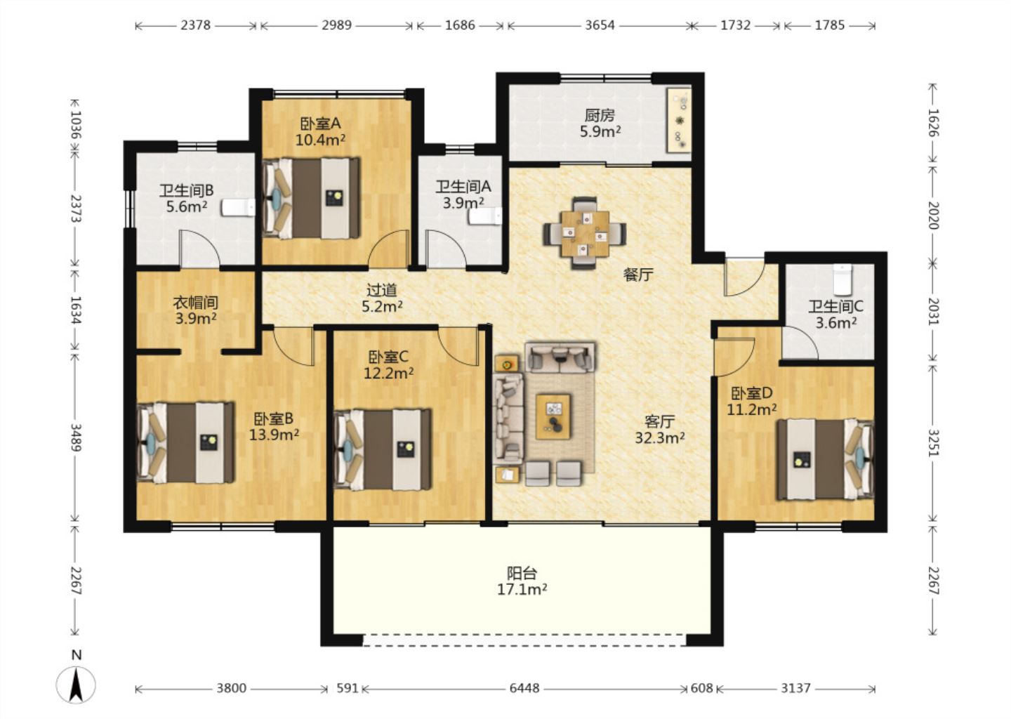 远创东樾 4室2厅3卫 155.00m&sup2;