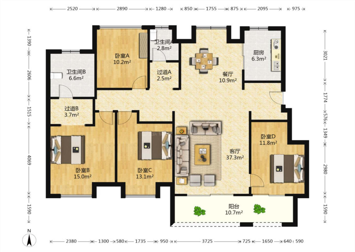 海上传奇 4室2厅2卫 144m&sup2;
