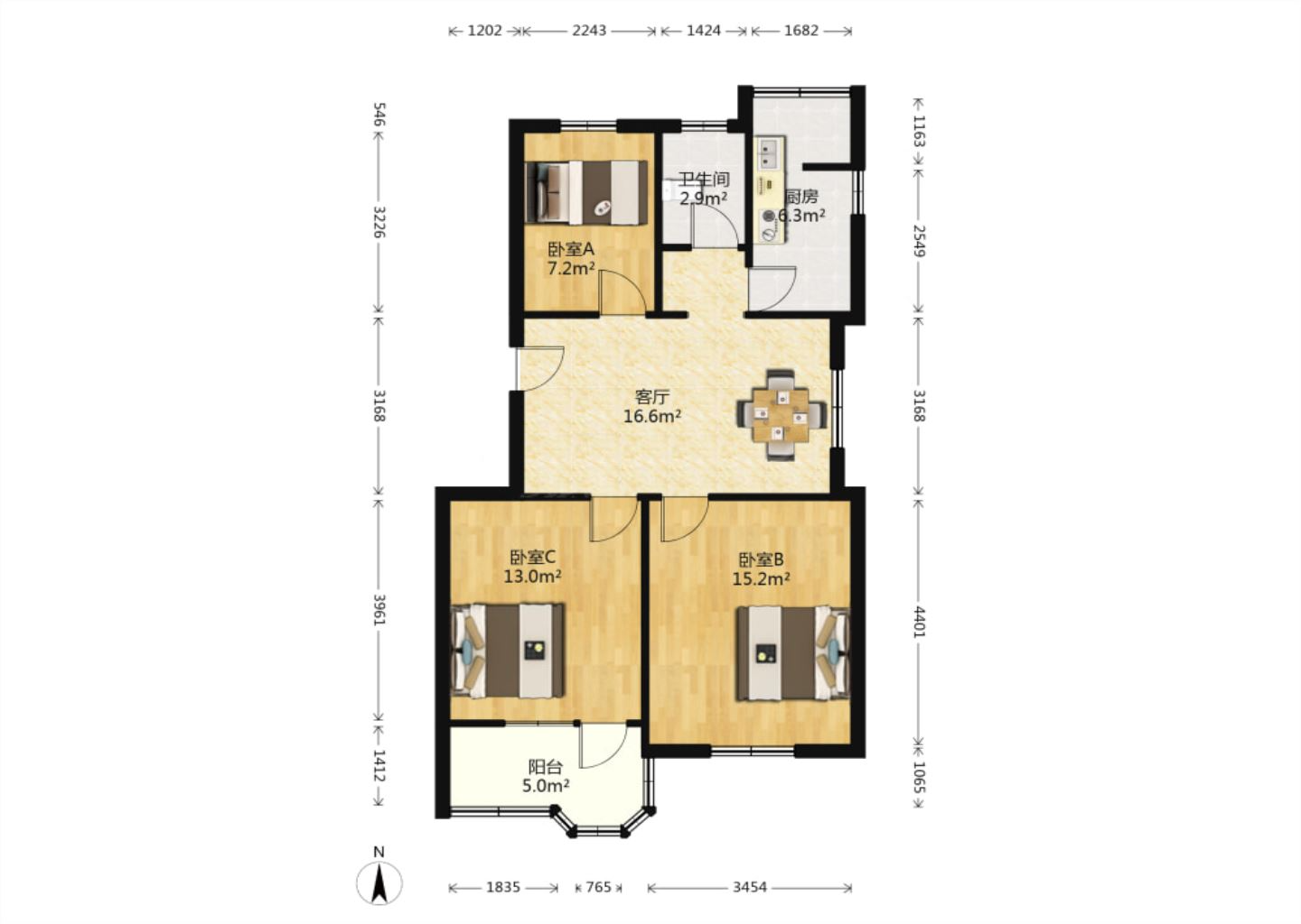 光明西村 3室1厅1卫 83.9m&sup2;
