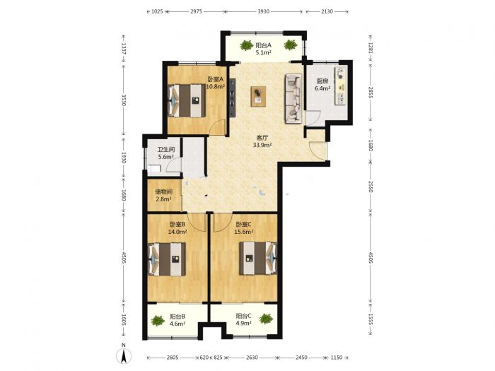 世濠花园 3室1厅1卫 126m&sup2;