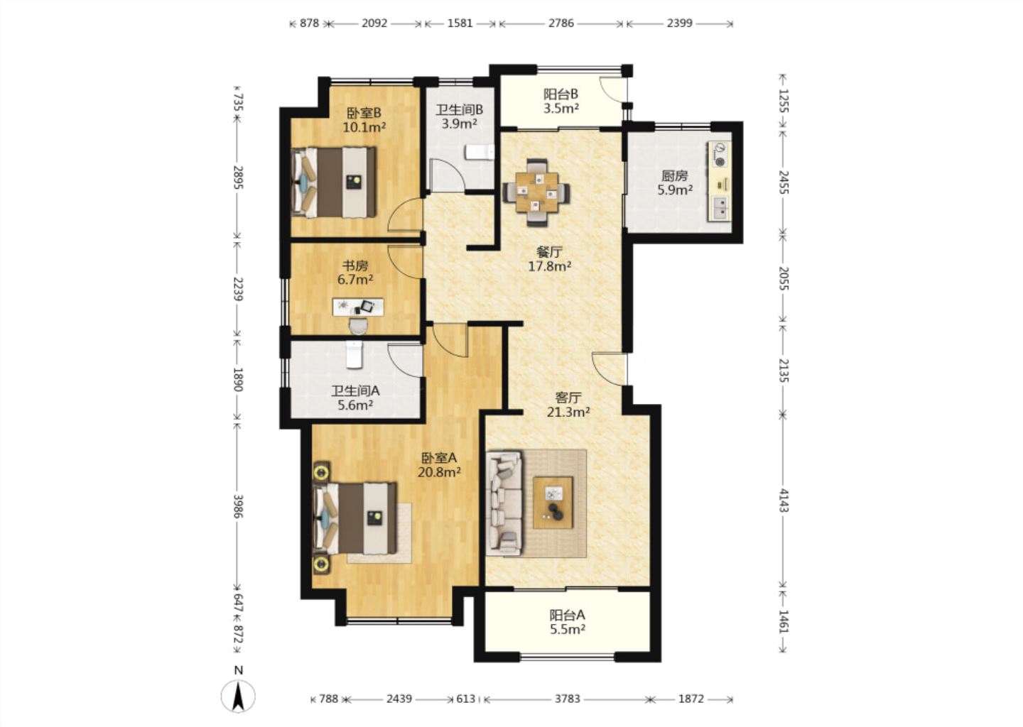 绿城沁园 3室2厅2卫 125m&sup2;