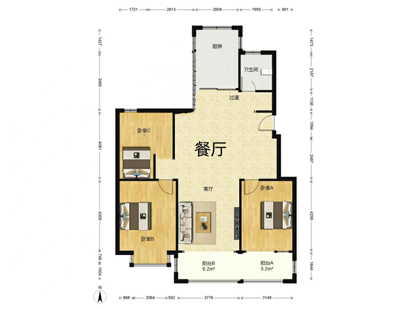 江海东苑 3室2厅1卫 133m&sup2;