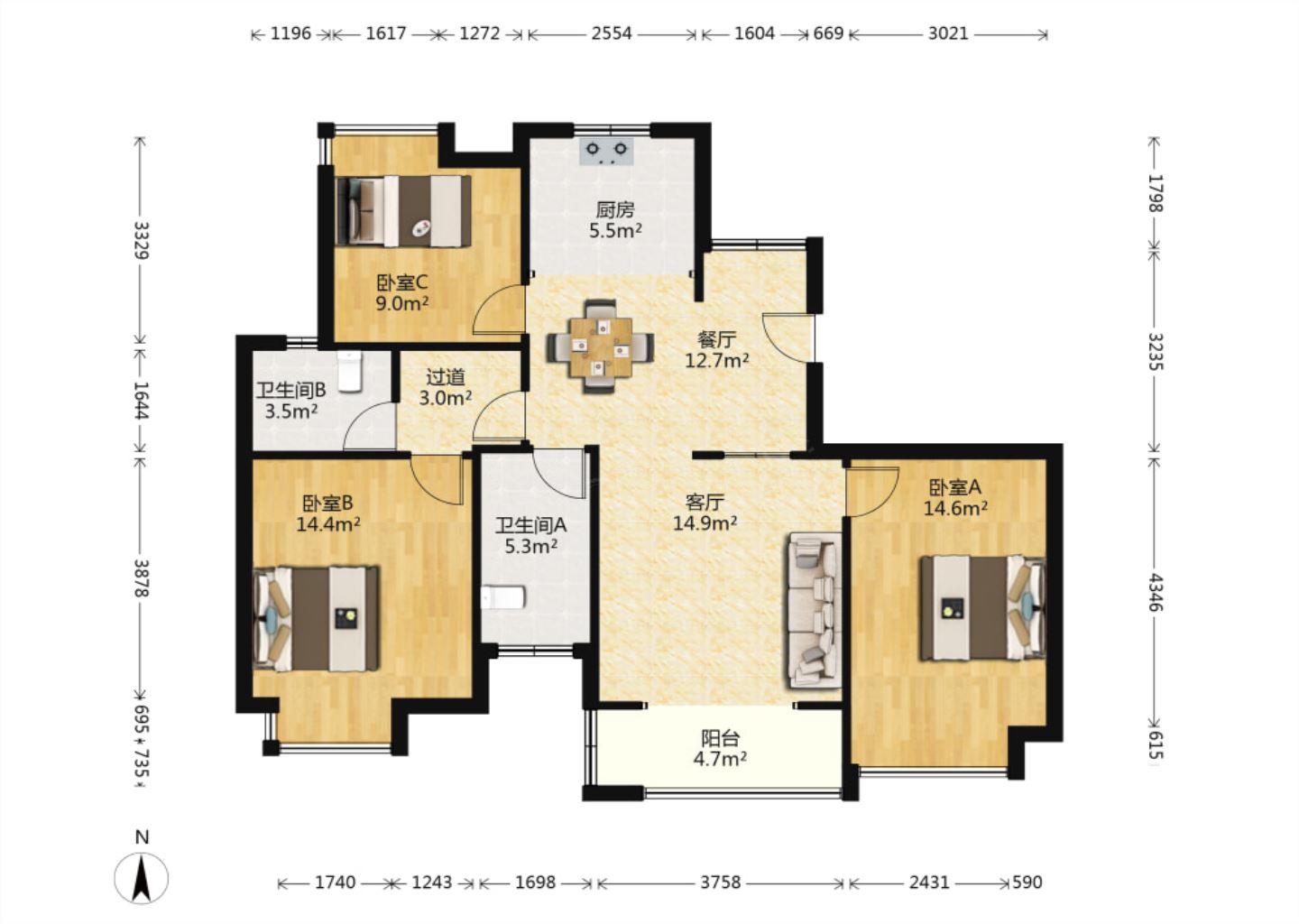 南辰濠郡 3室2厅1卫 119.27m&sup2;
