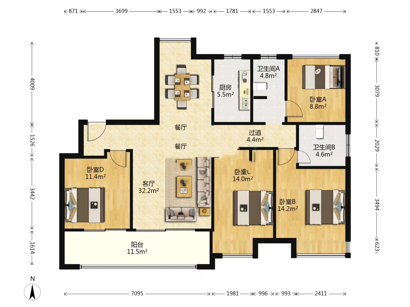 远创樾府 4室2厅2卫 130.8m&sup2;