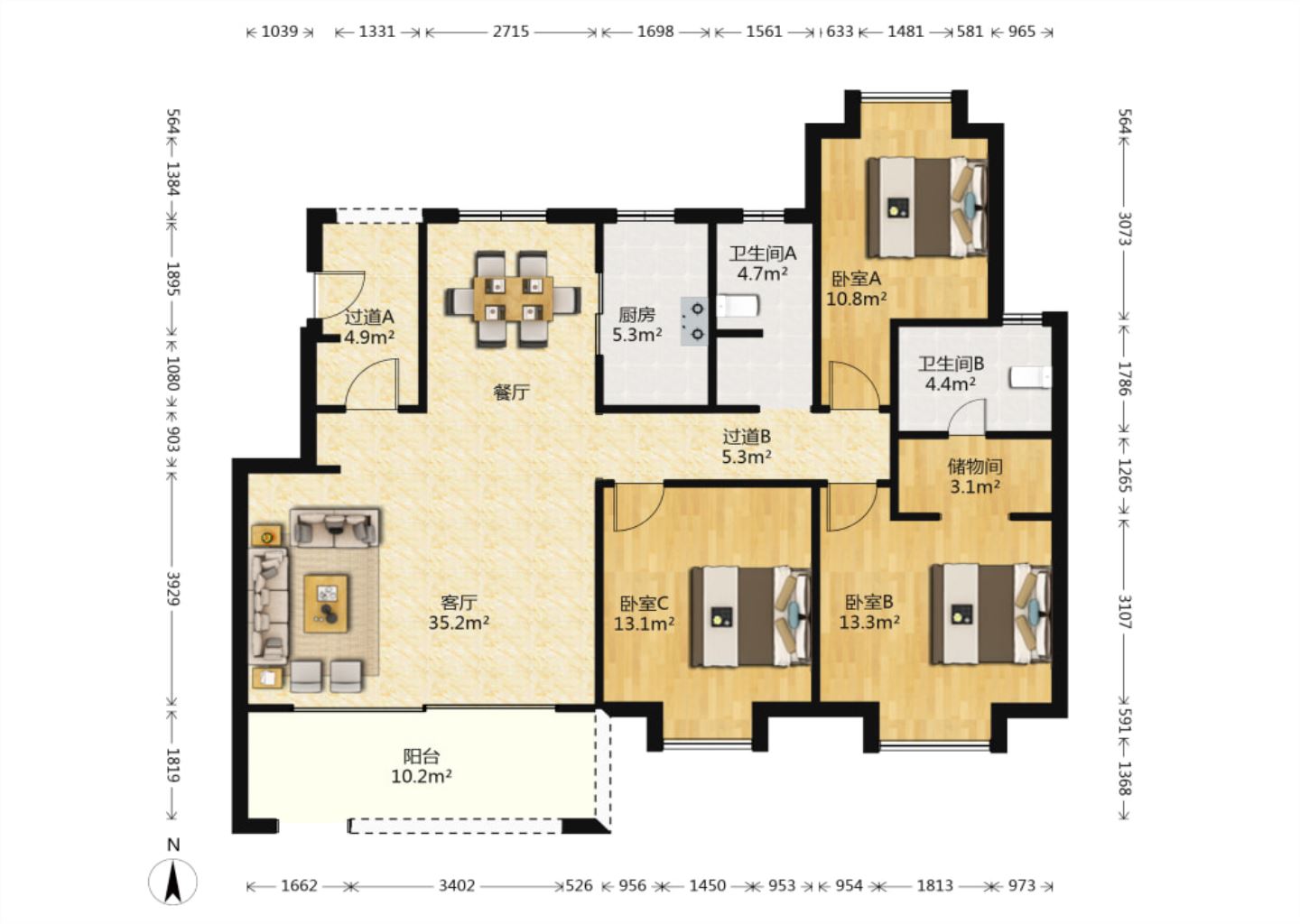 静海府 3室2厅2卫 129.33m&sup2;