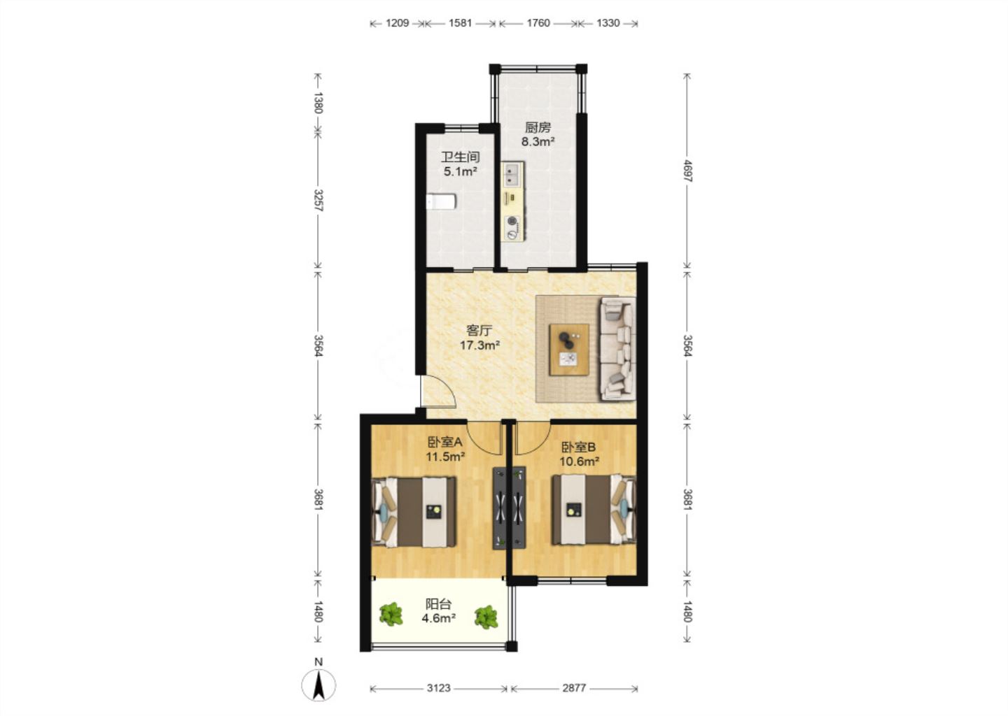 隆兴佳园 2室2厅1卫 67m&sup2;